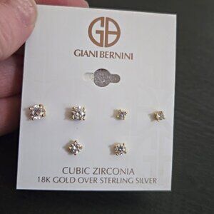 NWT Giani Bernini  18kt gold over Sterling Silver CZ earrings - 3 pairs